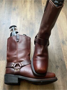 Dingo Boots Mens Brown Leather Dean Square Toe Harness Biker Boots DI19051